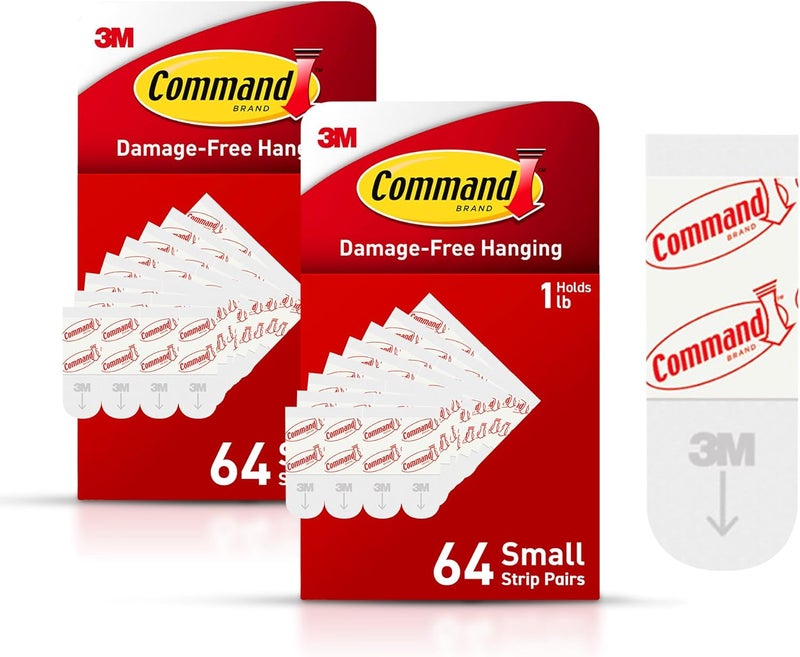 Command Small Refill Adhesive Strips, Damage Free Hanging Wall Adhesive Strips for Small Indoor Wall Hooks, No Tools Removable Adhesive Strip for Living Spaces, 128 White Strips - Image 1