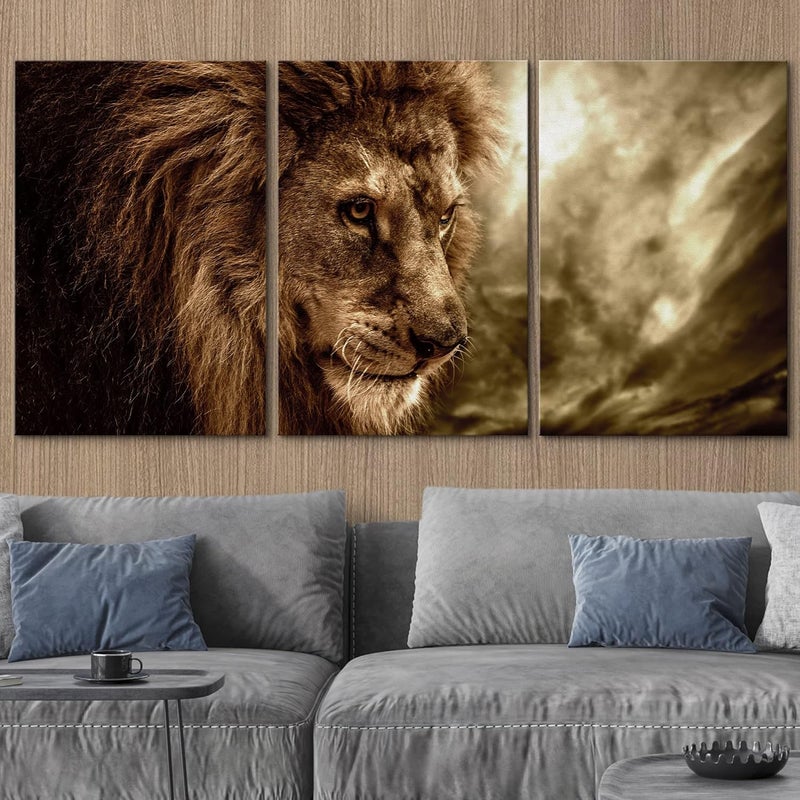 Wall26 Canvas Print Wall Art Set Grunge Effect Portrait of Jungle Lion Animals Nature Photography Realism Rustic Scenic Colorful Country Ultra for Living Room, Bedroom, Office - 24"x36"x3 Panels - Image 3