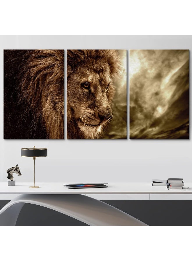 Wall26 Canvas Print Wall Art Set Grunge Effect Portrait of Jungle Lion Animals Nature Photography Realism Rustic Scenic Colorful Country Ultra for Living Room, Bedroom, Office - 24"x36"x3 Panels - Image 2