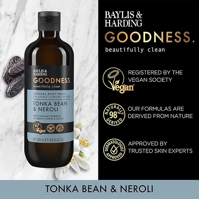 Baylis & Harding غسول الجسم بايليس هاردينغ غودنس بنكهة حبة التونكا والنيكولي 500 مل عبوة من 3 صديقة للنباتيين