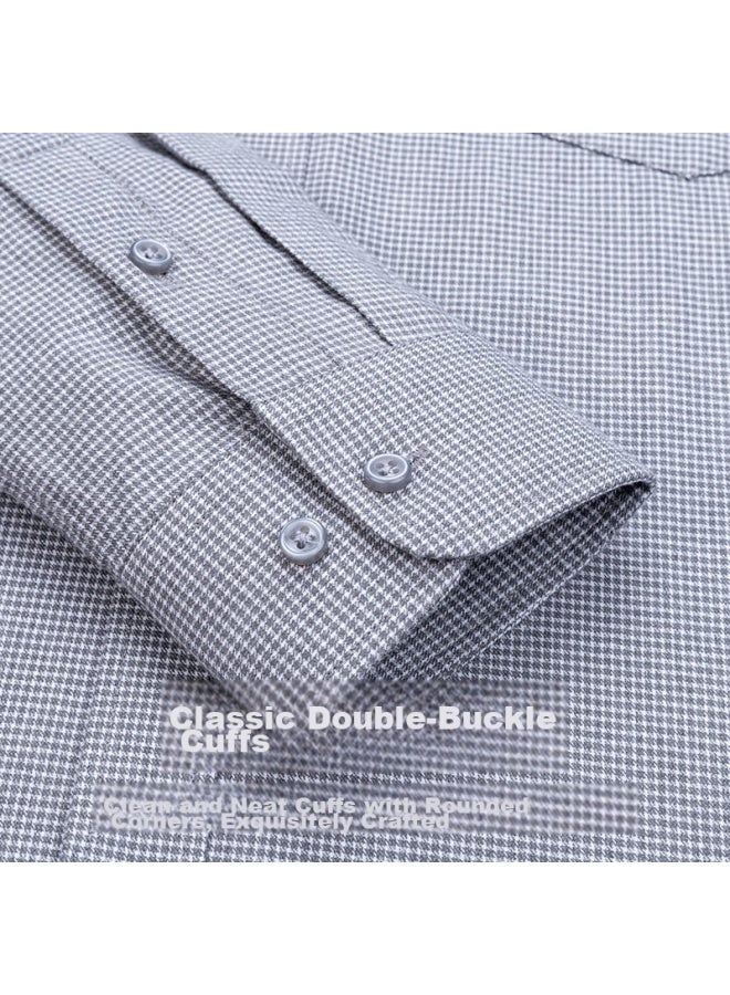 Firs Cotton Brushed Long Sleeve Shirt For Men, Plaid New Casual Business All Cotton Shirt, Gray And White Plaid, Size 40 - Image 5