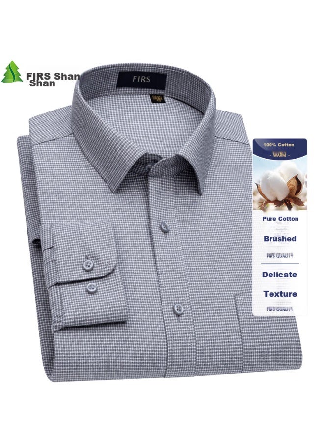 Firs Cotton Brushed Long Sleeve Shirt For Men, Plaid New Casual Business All Cotton Shirt, Gray And White Plaid, Size 40 - Image 2