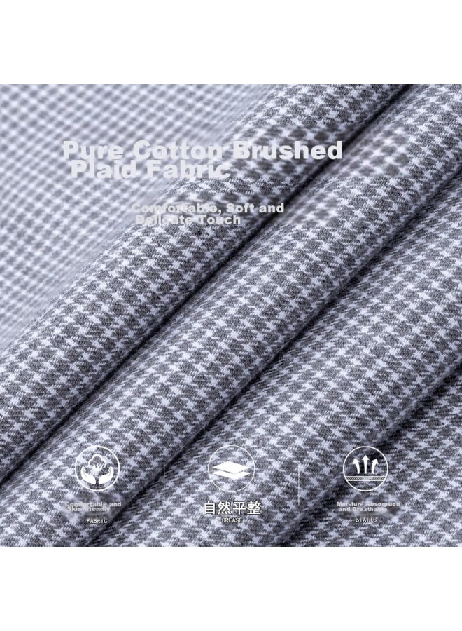 Firs Cotton Brushed Long Sleeve Shirt For Men, Plaid New Casual Business All Cotton Shirt, Gray And White Plaid, Size 40 - Image 3