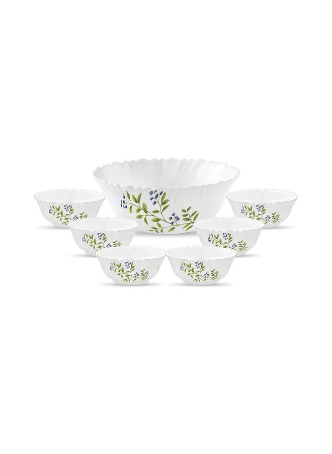 La Opala La Opala Novo Collection Opal Glass Crockery | Gift Set of 7 | Pudding Set 7 pcs Lush Greens | Bowls for Desserts & Gifting | Microwave Safe | 100% Vegetarian | Extra Strong | Light & White  - Image 1