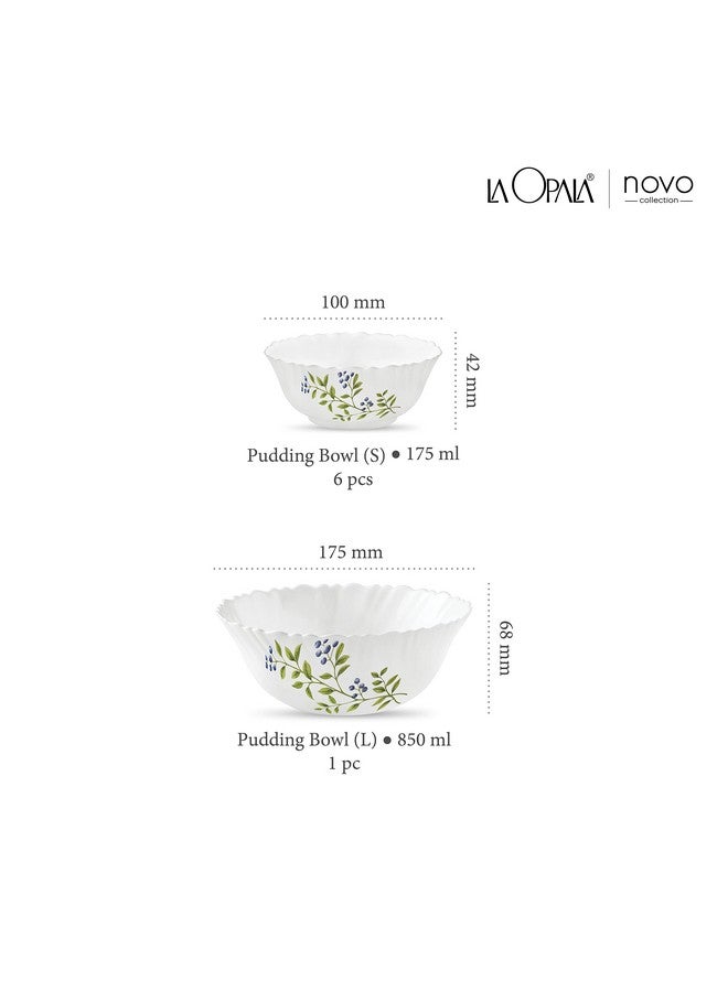 La Opala La Opala Novo Collection Opal Glass Crockery | Gift Set of 7 | Pudding Set 7 pcs Lush Greens | Bowls for Desserts & Gifting | Microwave Safe | 100% Vegetarian | Extra Strong | Light & White  - Image 3