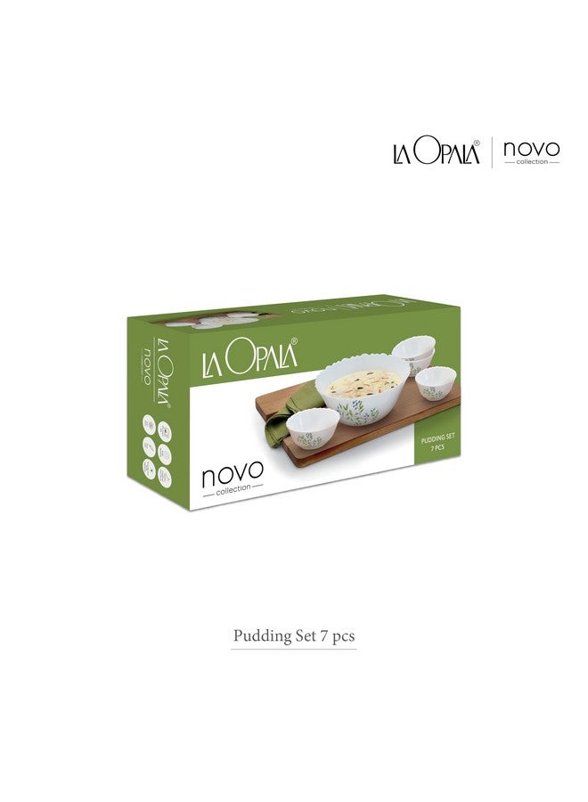 La Opala La Opala Novo Collection Opal Glass Crockery | Gift Set of 7 | Pudding Set 7 pcs Lush Greens | Bowls for Desserts & Gifting | Microwave Safe | 100% Vegetarian | Extra Strong | Light & White  - Image 5