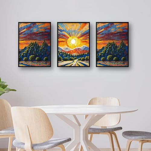 Nozvera Modern Abstract Madhubani Art Painting with Frame | UV Printed, Scratchless Sparkle Laminated | Paintings for Living Room, Home Decor, Bedroom, Office, Hall, Black Textured Frames, Set of 3 - Image 4