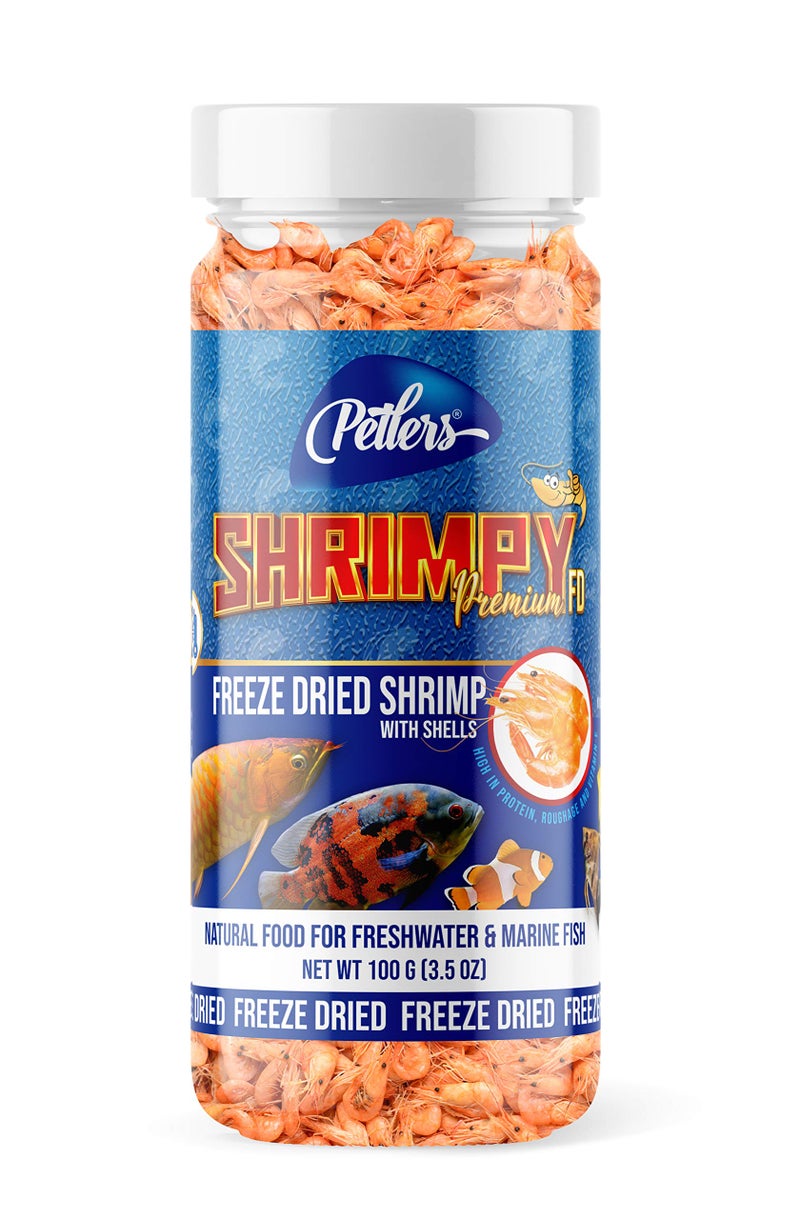 Petlers Shrimpy Premium FD - Freeze Dried Shrimp Treats, Natural Food for Freshwater and Marine Fish (100G) - Image 1