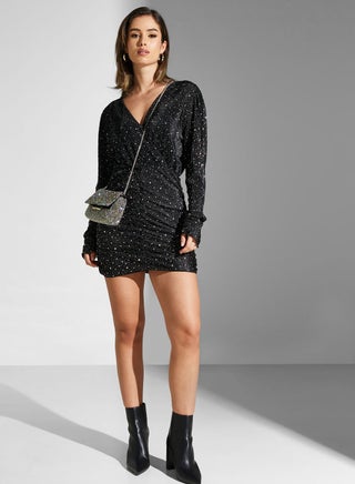 V-Neck Ruched Shimmer Dress