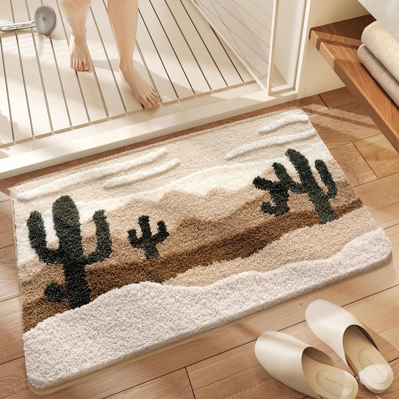 WREWING Bathroom Rug Mat, Yellow Desert Cactus Bath Mat with Soft & Non-Slip, Ultra Absorbent Microfiber Shaggy Door Mat, Quick Dry Bath Rug Carpet for Toilet Bathtub Bedroom 20x31 Inch (Yellow) - Image 1