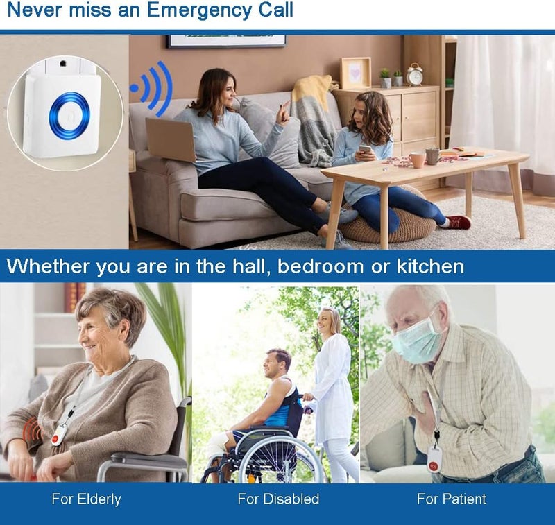 YisTech Caregiver Pager Wireless Call Button Nurse Alert System for Home/Elderly/Patient/Disabled One Call Button One Receiver - Image 3
