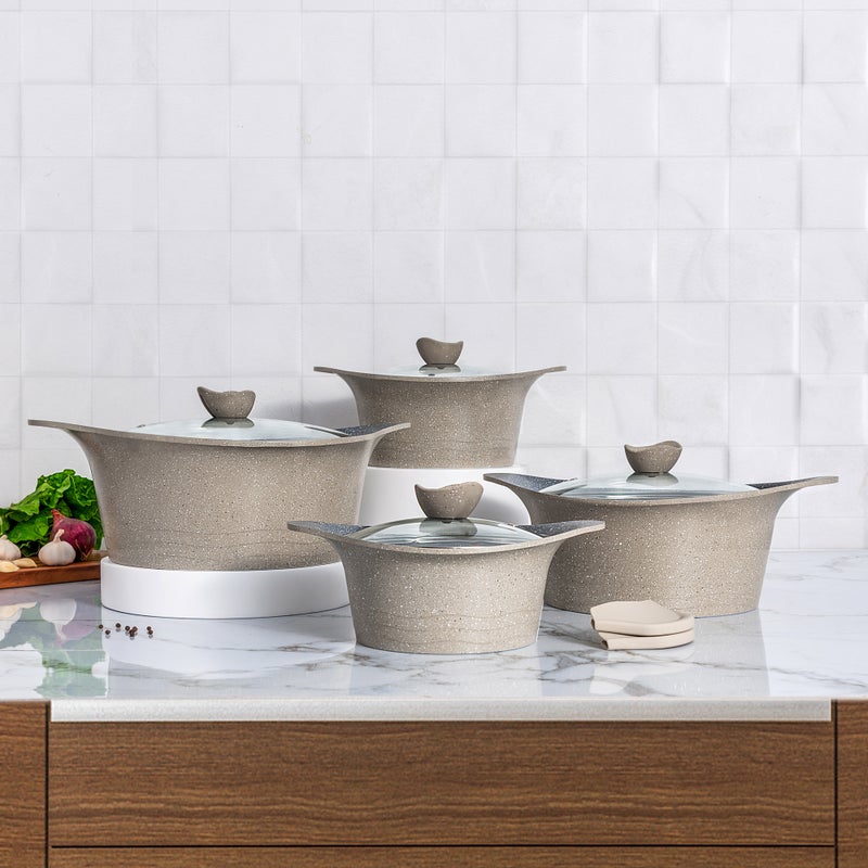 ألبرتو طقم قدور ألومنيوم 8 قطع، بني فاتح - Image 1