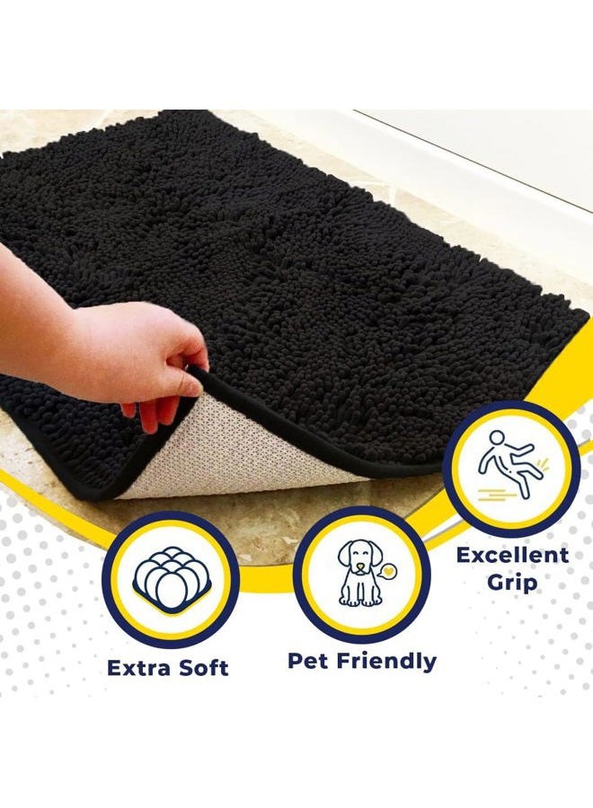 Muddy Mat ® 4-Piece Black Medium 30"X19" AS-SEEN-ON-TV Highly Absorbent Microfiber Door Mat, Bath Mat and Pet Rug, Non Slip Thick Washable, Soft Chenille for Kitchen Bathroom Bedroom Indoor and Outdoor - Image 2