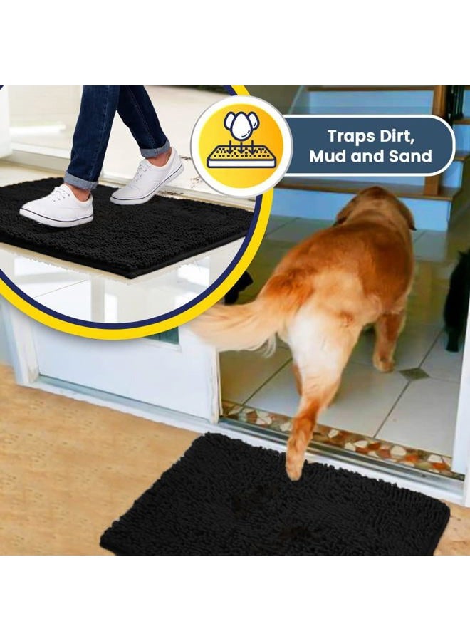 Muddy Mat ® 4-Piece Black Medium 30"X19" AS-SEEN-ON-TV Highly Absorbent Microfiber Door Mat, Bath Mat and Pet Rug, Non Slip Thick Washable, Soft Chenille for Kitchen Bathroom Bedroom Indoor and Outdoor - Image 3