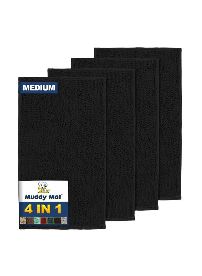 Muddy Mat ® 4-Piece Black Medium 30"X19" AS-SEEN-ON-TV Highly Absorbent Microfiber Door Mat, Bath Mat and Pet Rug, Non Slip Thick Washable, Soft Chenille for Kitchen Bathroom Bedroom Indoor and Outdoor - Image 1