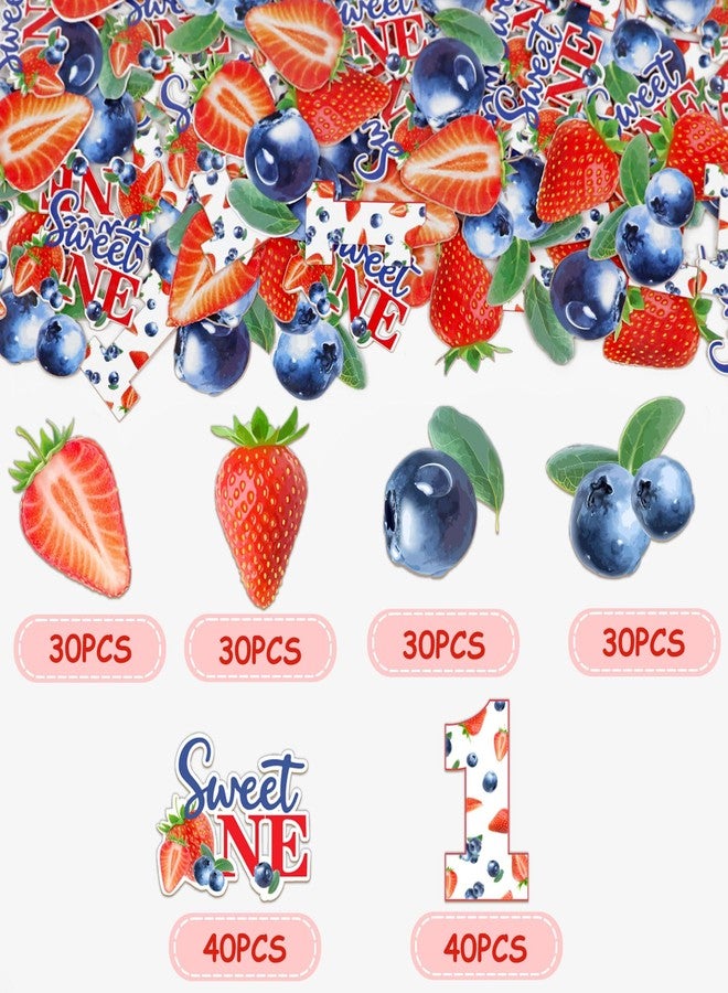 Funmemoir مجموعة قصاصات ورقية لحفلات عيد الميلاد الأول من Funmemoir، 200 قطعة، بنقشة الفراولة والتوت الأزرق، مصنوعة من ورق مقوى مزدوج الجوانب على شكل فواكه، لتزيين حفلات عيد الميلاد الأول للفتيات - Image 5