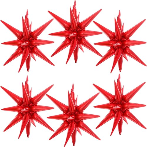 BBPOOL 6 Pcs Red Star Balloons22 Inch Red Starburst Balloons Star Foil Mylar Balloons for Birthday Party Wedding Christmas Anniversary Graduation Decorations - Image 1