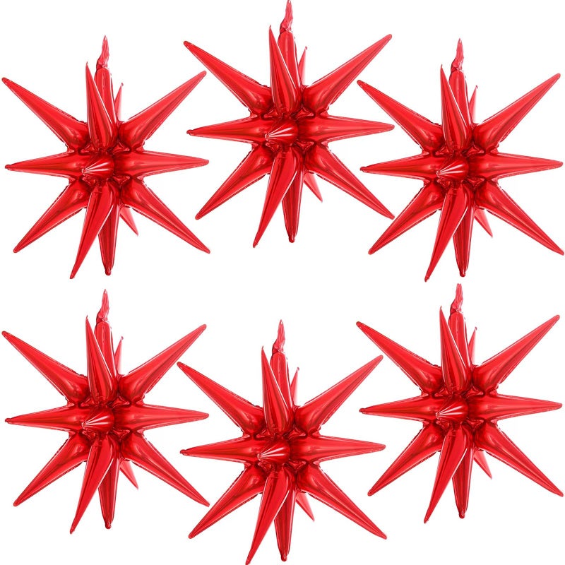 BBPOOL 6 Pcs Red Star Balloons22 Inch Red Starburst Balloons Star Foil Mylar Balloons for Birthday Party Wedding Christmas Anniversary Graduation Decorations - Image 3