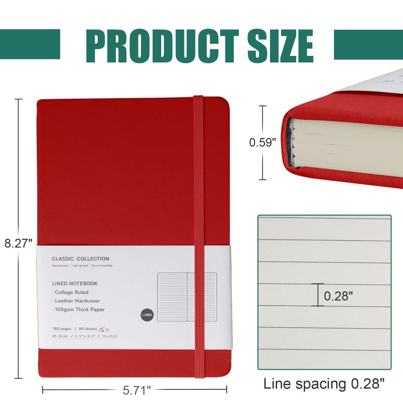 EMOMAS Lined Journal Notebook â€“ Hardcover Notebook for Men & Women â€“ Journals for Writing, Work, School, Home & Daily Notes, 160 Pages â€“ Medium A5, 5.7"x8", 100 gsm Thick Paper (Red)â€‹ - Image 2