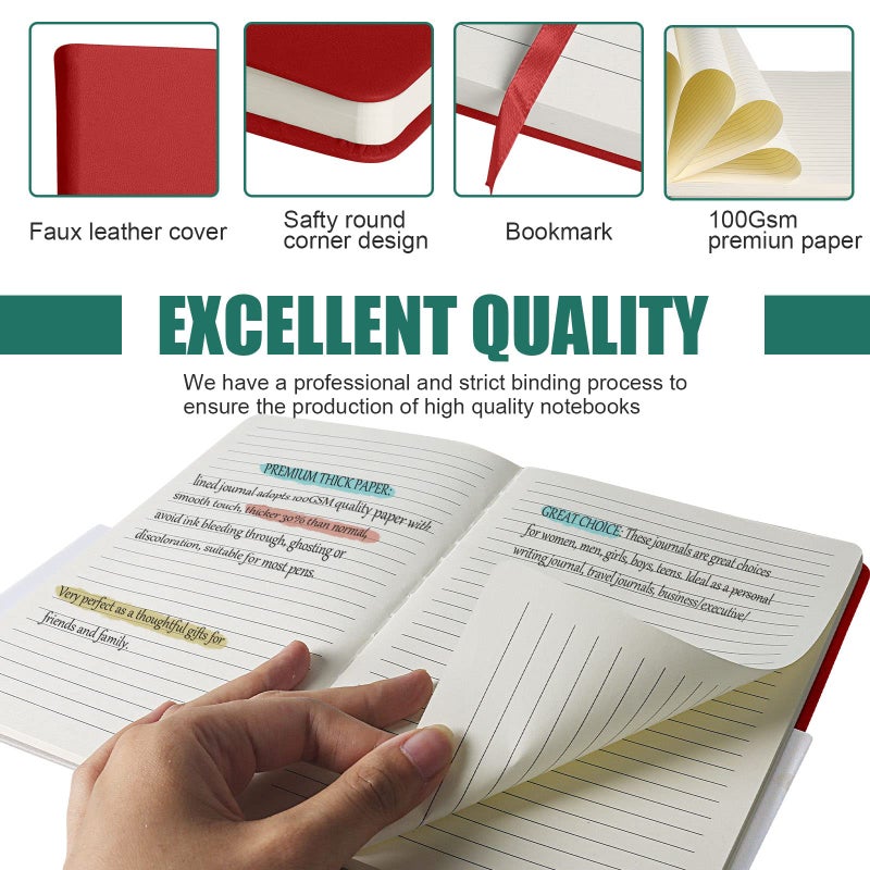 EMOMAS Lined Journal Notebook â€“ Hardcover Notebook for Men & Women â€“ Journals for Writing, Work, School, Home & Daily Notes, 160 Pages â€“ Medium A5, 5.7"x8", 100 gsm Thick Paper (Red)â€‹ - Image 3