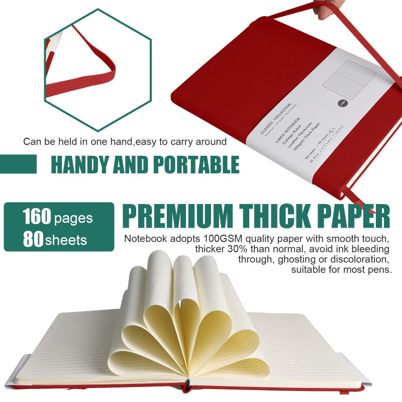 EMOMAS Lined Journal Notebook â€“ Hardcover Notebook for Men & Women â€“ Journals for Writing, Work, School, Home & Daily Notes, 160 Pages â€“ Medium A5, 5.7"x8", 100 gsm Thick Paper (Red)â€‹ - Image 5