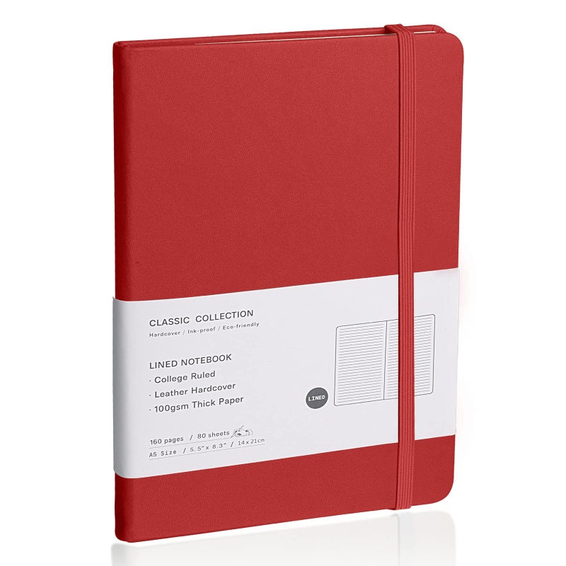 EMOMAS Lined Journal Notebook â€“ Hardcover Notebook for Men & Women â€“ Journals for Writing, Work, School, Home & Daily Notes, 160 Pages â€“ Medium A5, 5.7"x8", 100 gsm Thick Paper (Red)â€‹ - Image 1