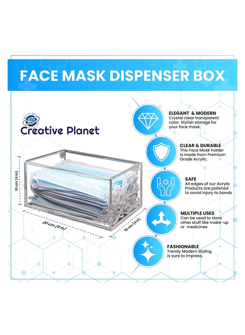Creative Planet Creative Planet Hygienic Mask Dispenser Acrylic Holder Storage Box High Clarity Case for Home Office Car Durable Stylish Transparent (Adult Extended)  - Image 3