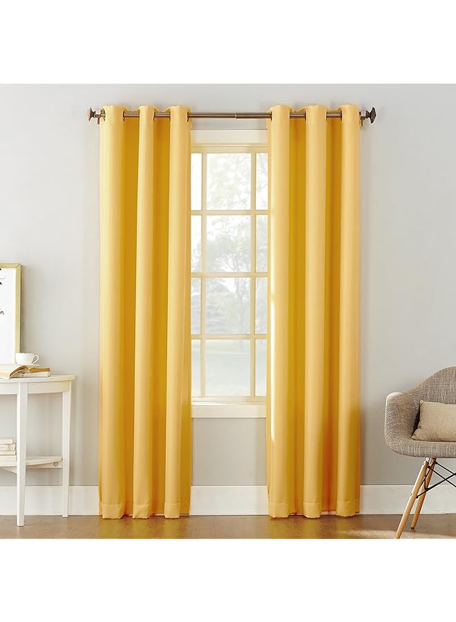 Green Tiger 53494 Montego Casual Textured Grommet Curtain Panel, 48" x 95", Yellow - Image 1
