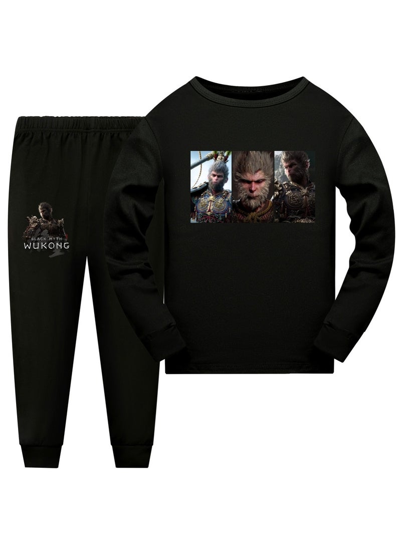 MQD Black Mythical Goku Boys and Girls Long Sleeve Long Pants Pajama Set 