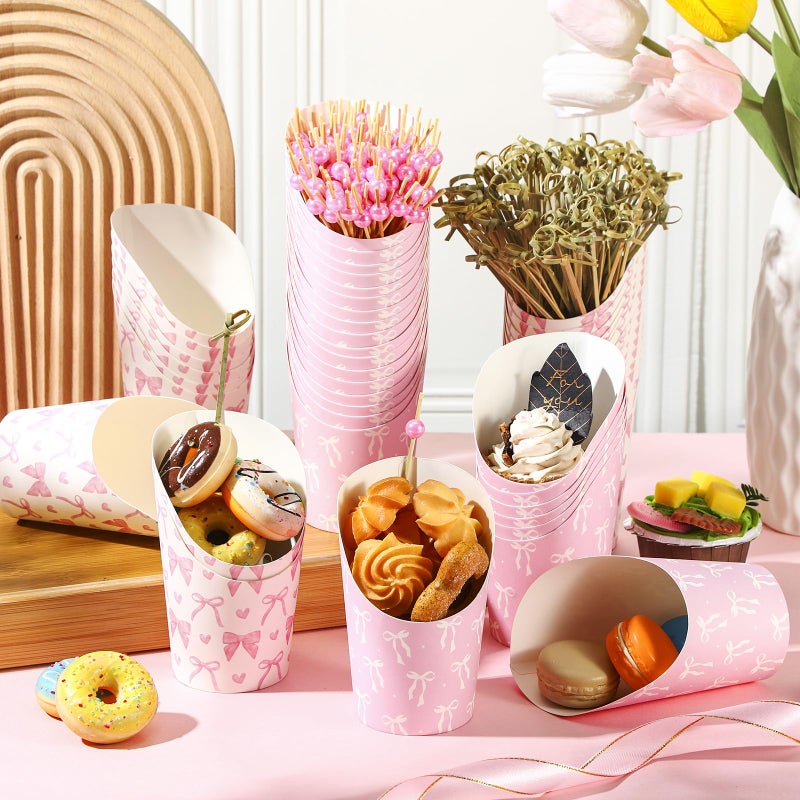 Tioncy 250 Pcs Charcuterie Cups with Cocktail Picks Sets, Bridal Shower Decoration 50 Charcuterie Cups with 200 Sticks for Wedding Baby Shower Floral Boho Witch Party Decorations (Pink,Bow) - Image 4