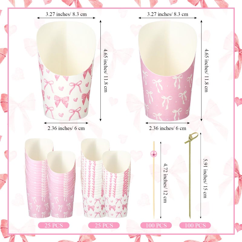 Tioncy 250 Pcs Charcuterie Cups with Cocktail Picks Sets, Bridal Shower Decoration 50 Charcuterie Cups with 200 Sticks for Wedding Baby Shower Floral Boho Witch Party Decorations (Pink,Bow) - Image 2