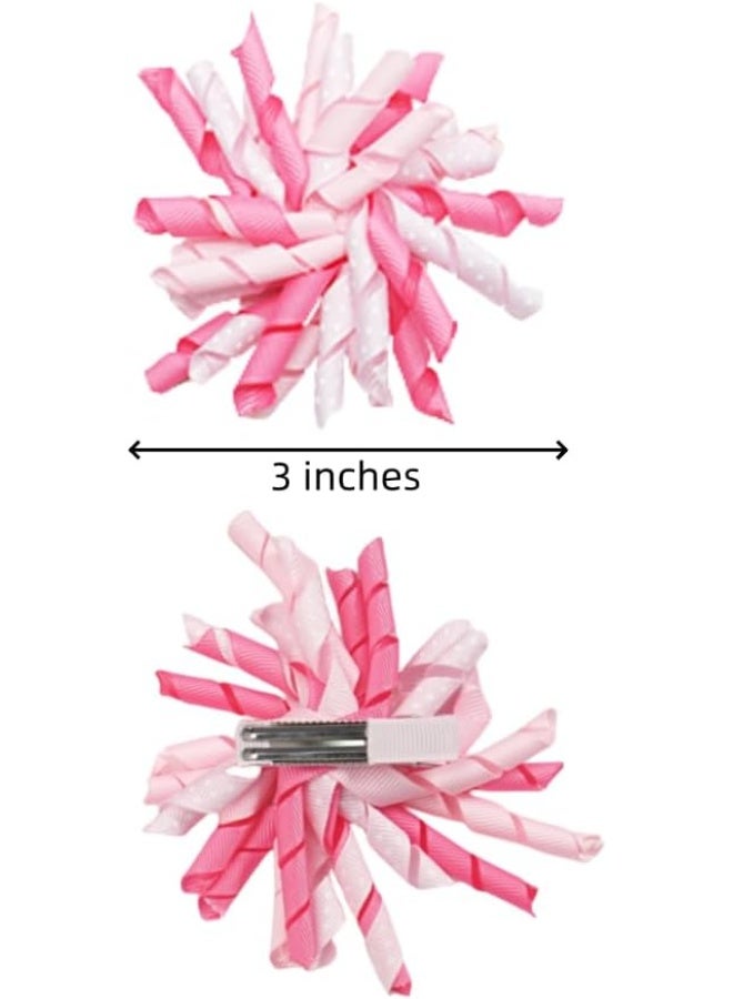 Yxiang 2PCS Pink Korker Bows for Girls 3'' Curly Bow Hair Clip Ribbon Ponytail Bows Alligator Clip Hair Barrette for Girls Toddlers Kids (Pink) - Image 2