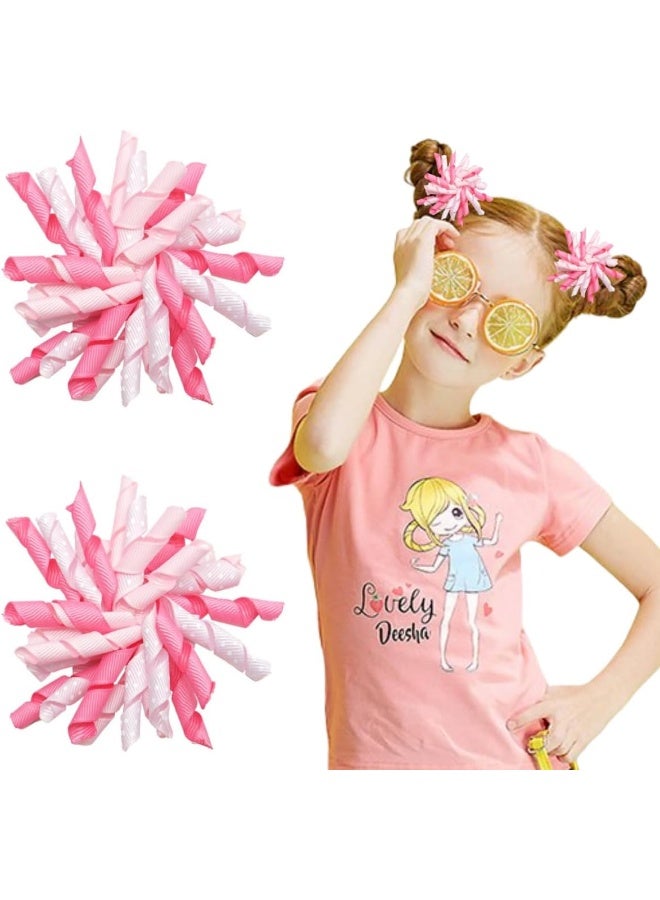 Yxiang 2PCS Pink Korker Bows for Girls 3'' Curly Bow Hair Clip Ribbon Ponytail Bows Alligator Clip Hair Barrette for Girls Toddlers Kids (Pink) - Image 1