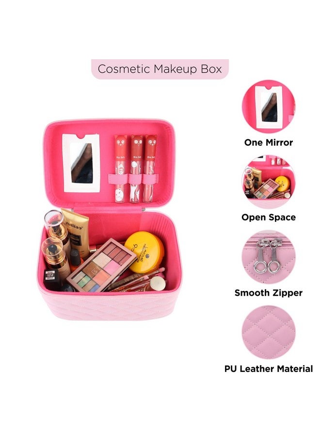 NFI essentials NFI essentials Hard Shell Vanity Cases for Women Travel Portable Carrying Cosmetic Case Suitcase Organizer Makeup Storage Box for Girls Toiletries Bag (MBO-12-Pink)  - Image 3