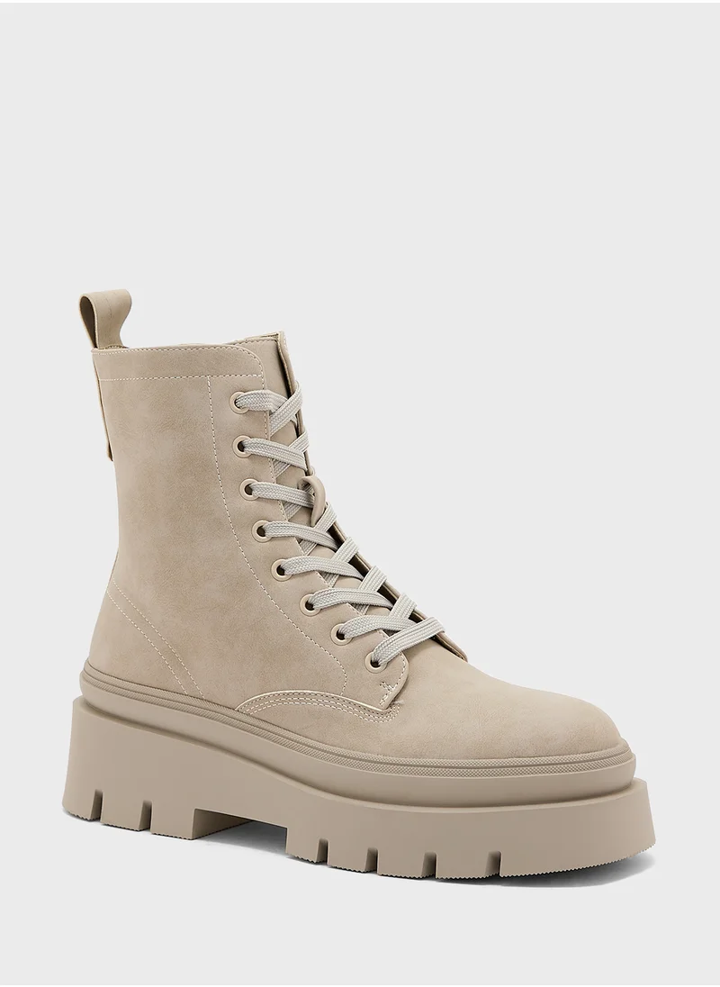 Truffle Lace Up Chunky Combat Boots