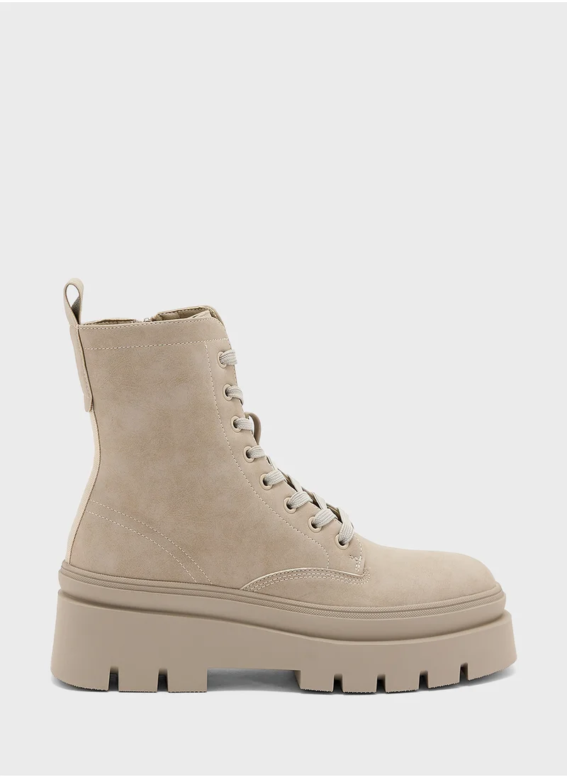 Truffle Lace Up Chunky Combat Boots