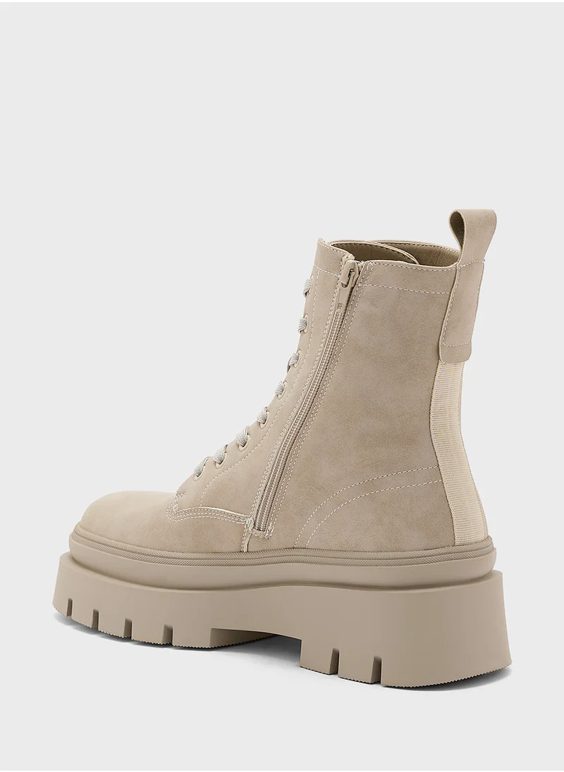 Truffle Lace Up Chunky Combat Boots
