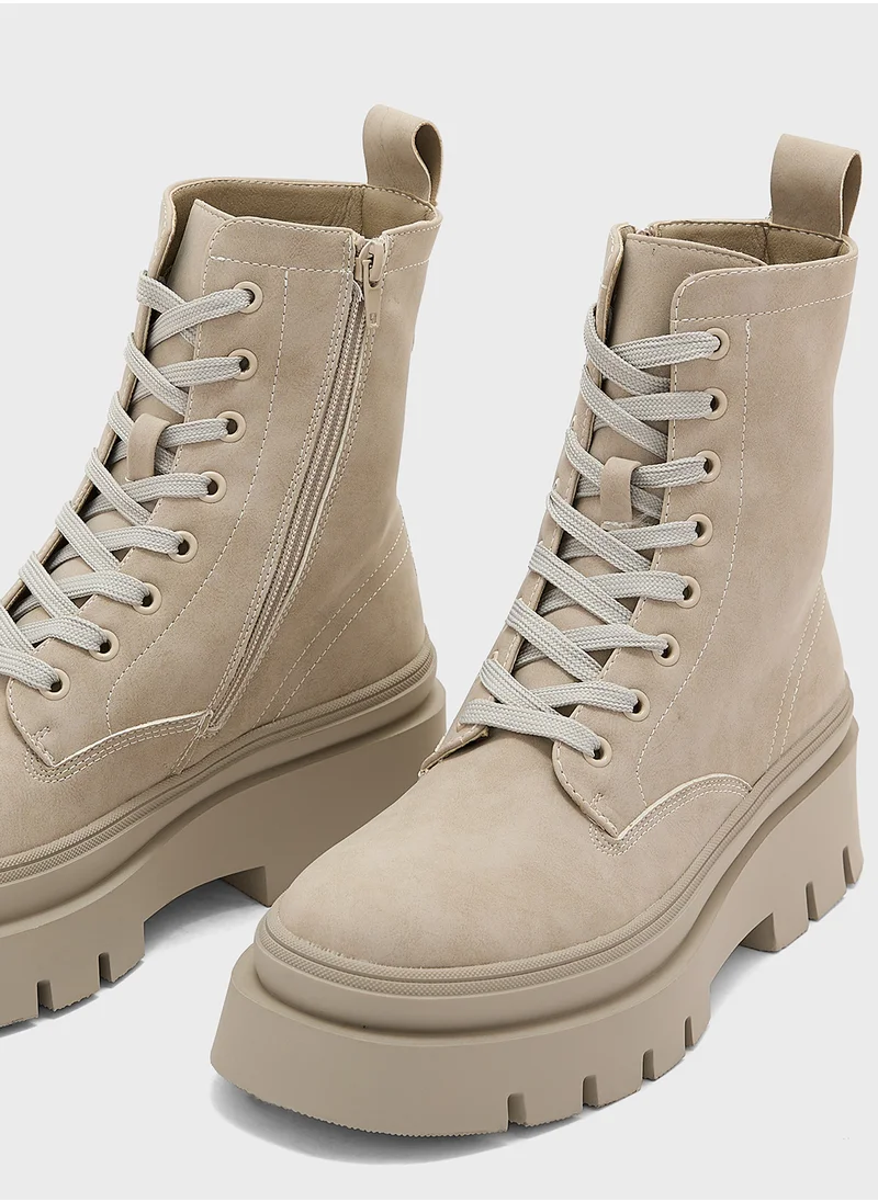Truffle Lace Up Chunky Combat Boots