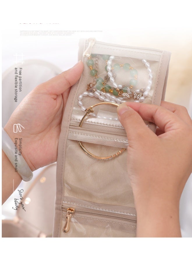 Small Jewelry Box Organizer, Travel Jewelry Case with 4 Velvet Jewelry Zipper Bags, PU Leather Gifts for Wedding, Birthday, Graduation, White - Image 4