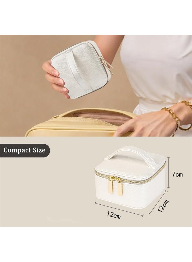 Small Jewelry Box Organizer, Travel Jewelry Case with 4 Velvet Jewelry Zipper Bags, PU Leather Gifts for Wedding, Birthday, Graduation, White - Image 2