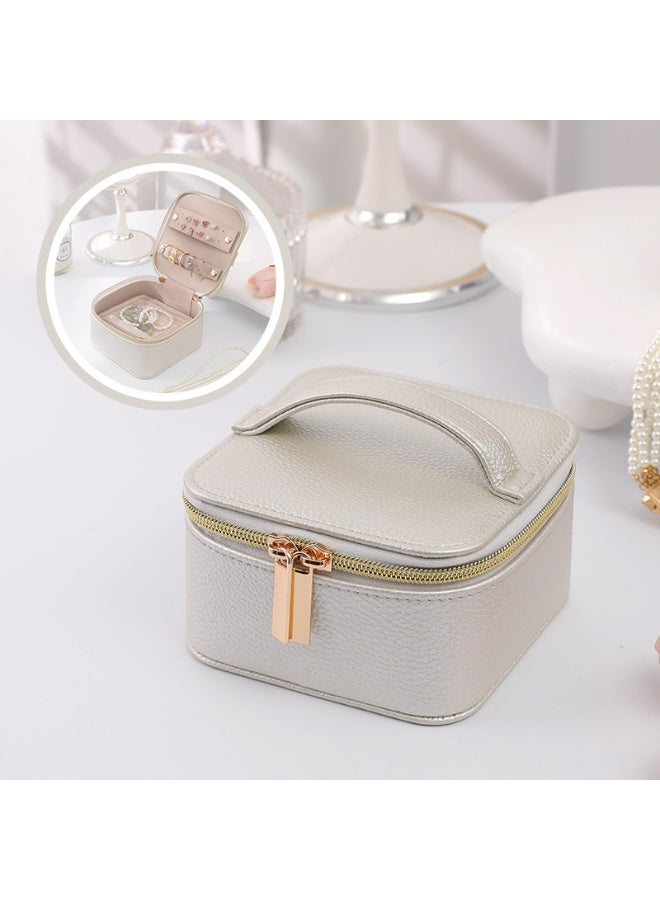 Small Jewelry Box Organizer, Travel Jewelry Case with 4 Velvet Jewelry Zipper Bags, PU Leather Gifts for Wedding, Birthday, Graduation, White - Image 1