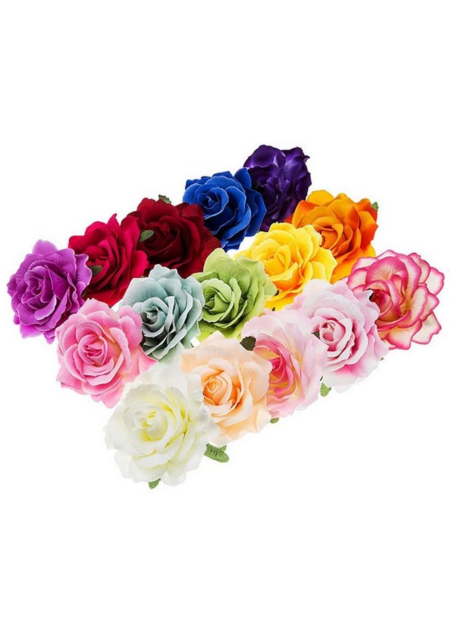 ericotry 6 Pieces Rose Flower Hair Clips Hair Clips Hairpin Elegant Large Rose Floral Brooches Flamenco Dancer Flower Pin Up Flower Brooch Bride Headpiece Hair Accessories For Women Girls  - Image 4