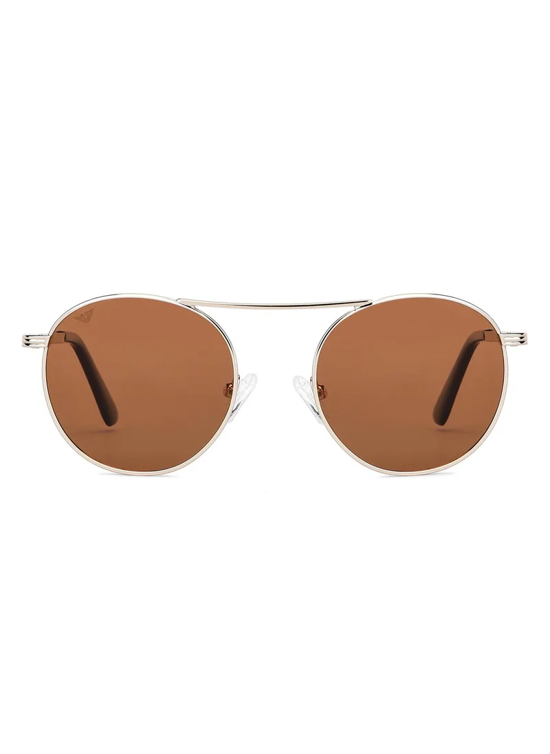 فينسينت تشيس Vincent Chase By Lenskart | Gold Brown Full Rim Round Branded Latest and Stylish Sunglasses | Polarized and 100% UV Protected | Men & Women | Small | VC S14082