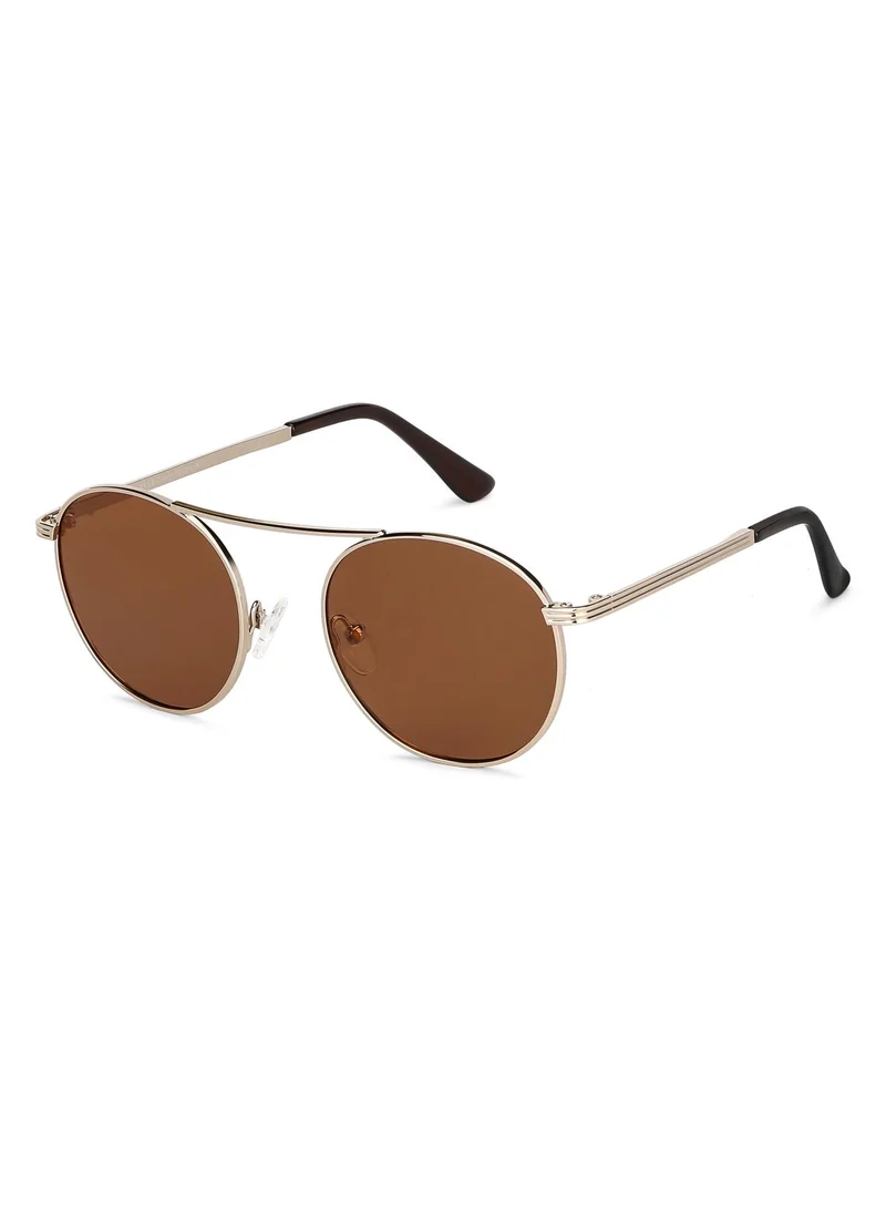 فينسينت تشيس Vincent Chase By Lenskart | Gold Brown Full Rim Round Branded Latest and Stylish Sunglasses | Polarized and 100% UV Protected | Men & Women | Small | VC S14082