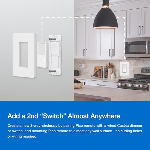 Lutron Diva Smart Dimmer Light Switch 3-Way Kit for Caseta Smart Lighting, w/Plate, Pico Remote, Wallmount Bracket, and Label Stickers, No Neutral Required, DVRF-PKG1D-WH - Image 4