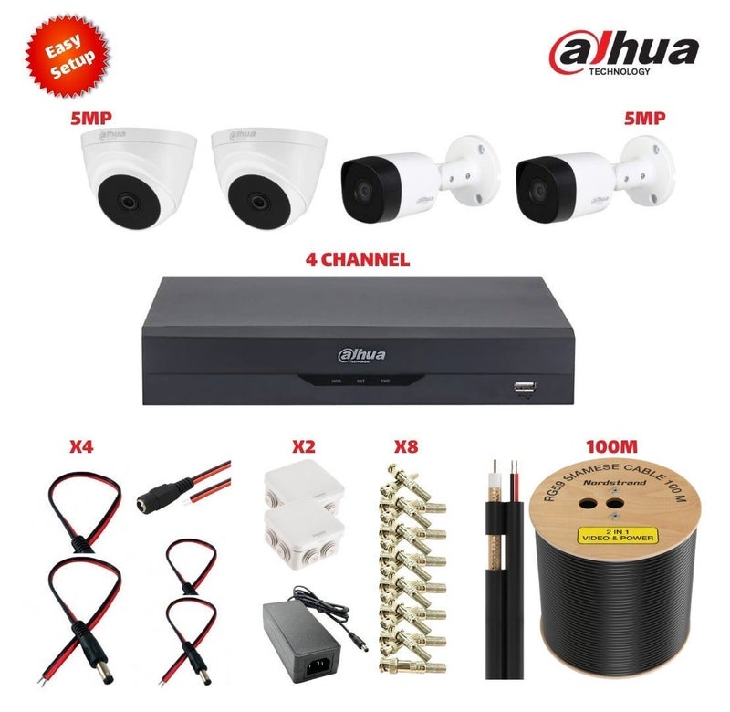 Dahua 5MP CCTV System 4 Cameras with XVR, Full HD Night Vision, Complete Installation Kit with Cable, Power Supply & Connectors - Image 3