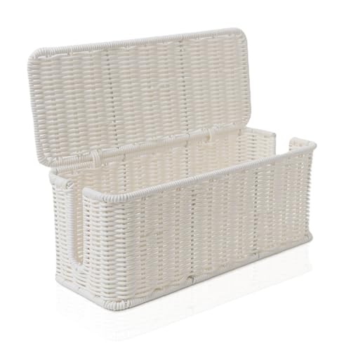 Cantalop Cable Management Box Handmade Rattan Cable Organizer with 2 Open Slots Cord Hider for Power Strip Router USB Hub Registered US Design Patent D1112102 13 x 51 x 51 White - Image 1