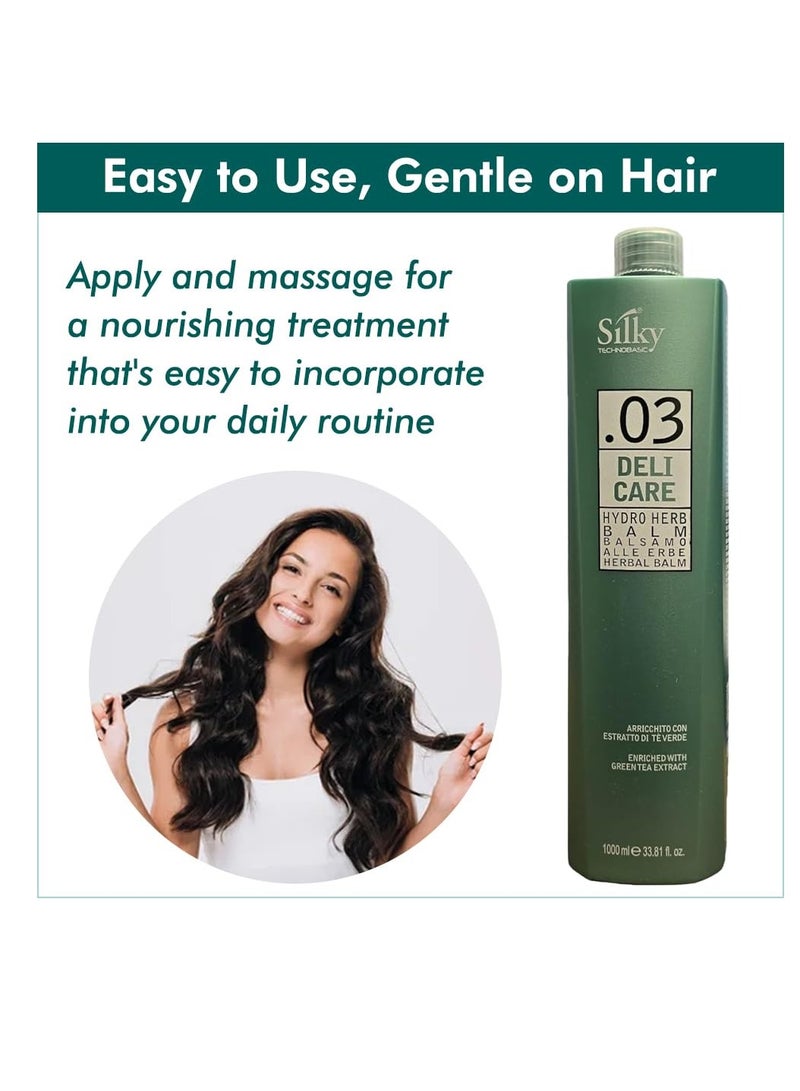 SILKY Silky .03 Hydrating Hair Balm with Green Tea Extract - Daily Herbal Hair Treatment for Instant Hydration & Manageable Hair - Hair Mask Cruelty-Free & Suitable for All Hair Types -1000 ml - Image 3