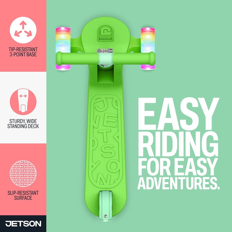JETSON 3-Wheel Light-Up Kick Scooter, Lights on Stem & Wheels, Height Adjustable Handlebar, Rear Brake, Foldable, Ages 3+ - Image 3