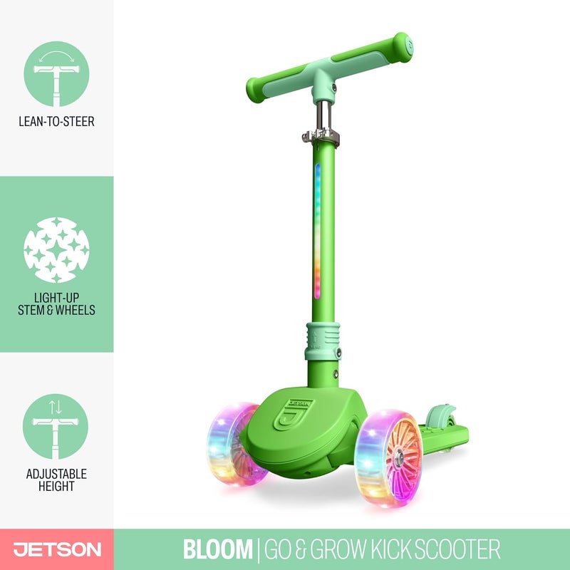 JETSON 3-Wheel Light-Up Kick Scooter, Lights on Stem & Wheels, Height Adjustable Handlebar, Rear Brake, Foldable, Ages 3+ - Image 2